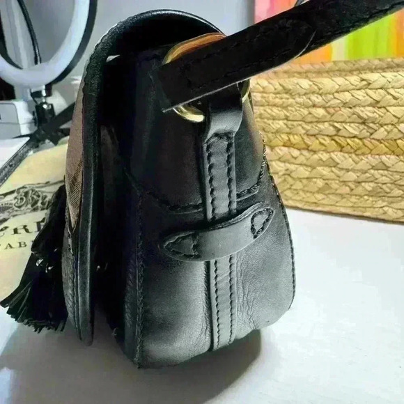 BURBERRY Haymarket Check MaydownCrossbody Bag Black - Picture 15 of 15